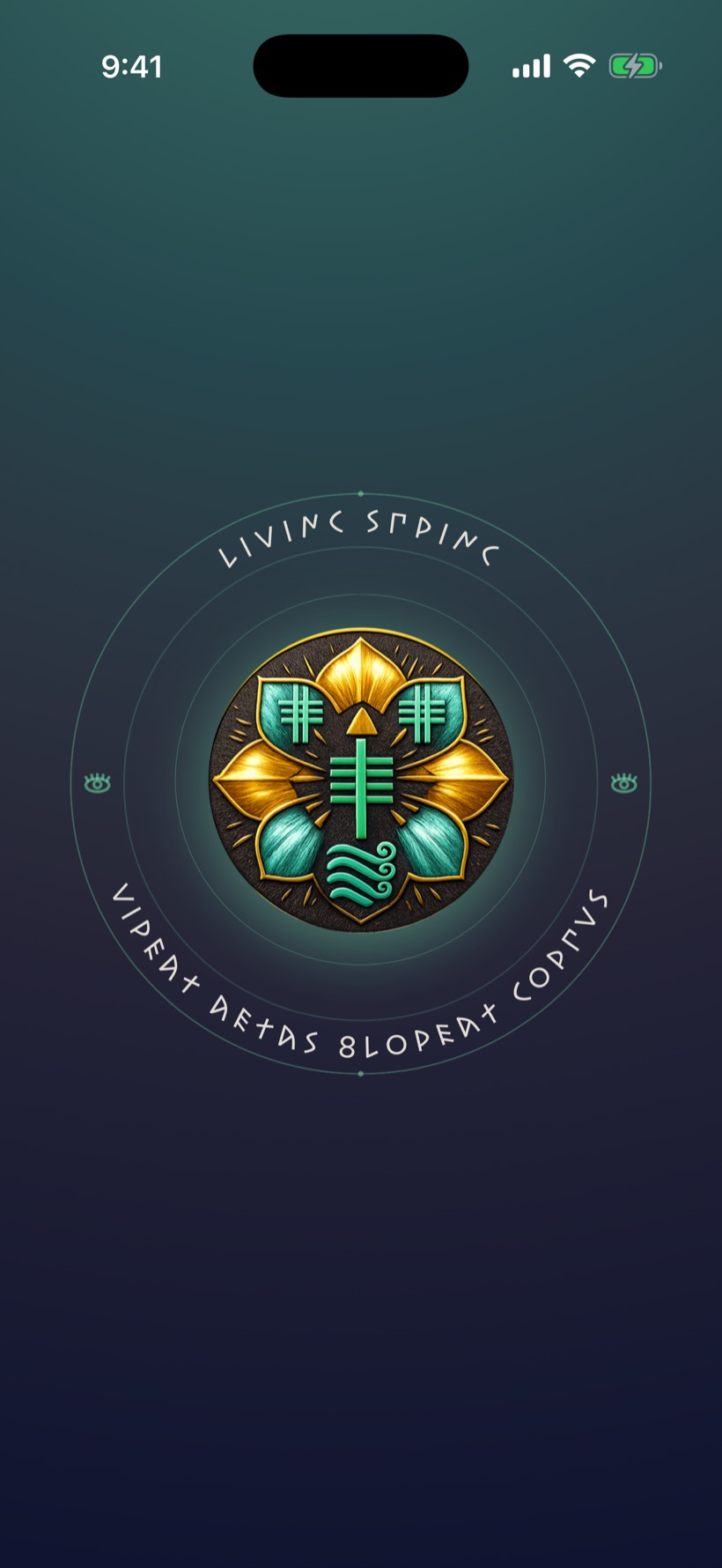 Living Spring — a green and gold emblem inside its ring of lettering, on a spring-green ground.